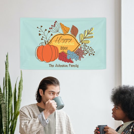 Herfst-thema bladeren bessen pompoen Thanksgiving Spandoek