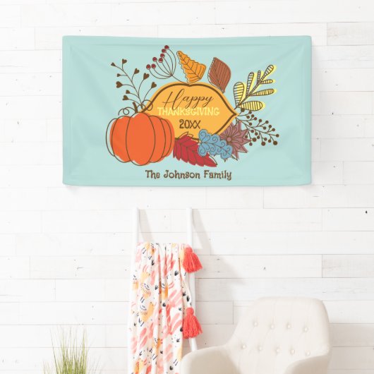 Herfst-thema bladeren bessen pompoen Thanksgiving Spandoek (Insitu)