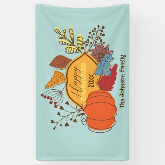 Herfst-thema bladeren bessen pompoen Thanksgiving Spandoek (Verticaal)
