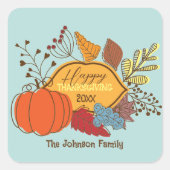 Herfst-thema bladeren bessen pompoen Thanksgiving Vierkante Sticker (Voorkant)