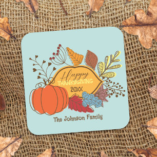 Herfst-thema bladeren bessen pompoen Thanksgiving Vierkante Sticker
