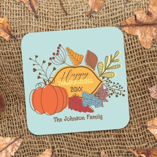 Herfst-thema bladeren bessen pompoen Thanksgiving Vierkante Sticker