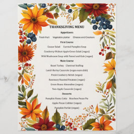 Herfst Thema Bloemen & Bessen Menu Uitnodiging Briefhoofd