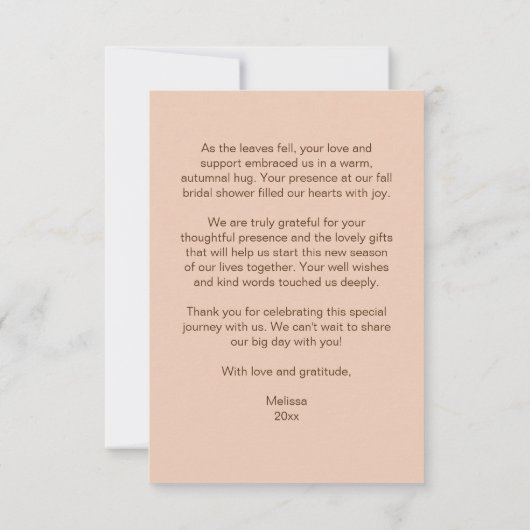 Herfst thema boho vrijgezellenfeest bruiloft dank bedankkaart (Achterkant)