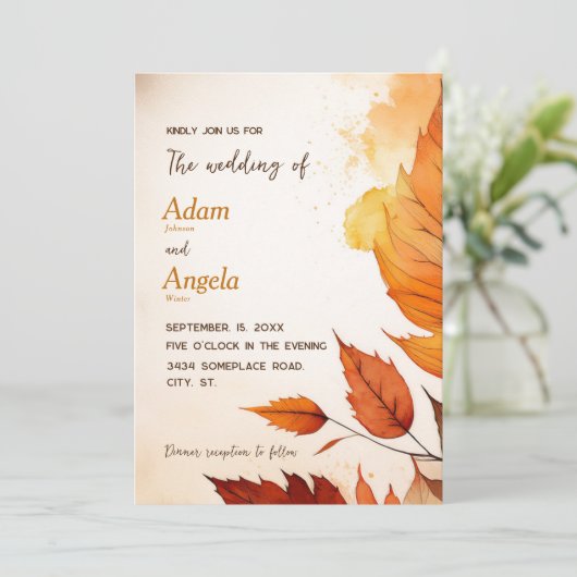 Herfst thema bruiloft uitnodiging (Staand voorkant)