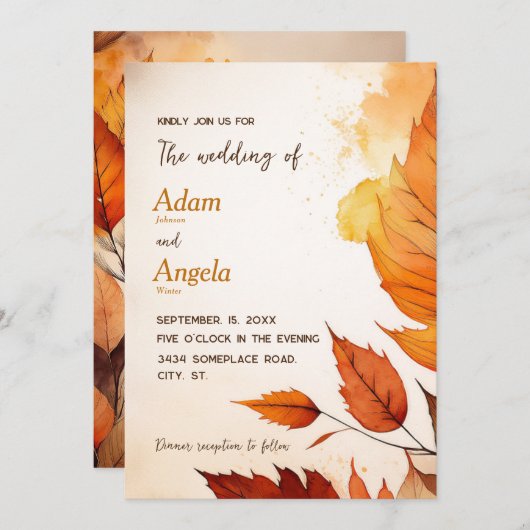 Herfst thema bruiloft uitnodiging (Voorkant / Achterkant)