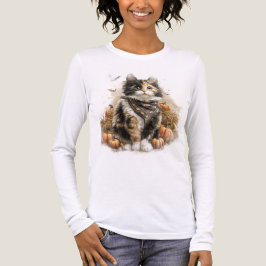  HERFST THEMA CALICO CAT MET POMPOENEN Tri-Blend SHIRT