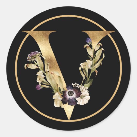 HERFST THEMA GOLD MONOGRAM V MET STROMEN RONDE STICKER (Voorkant)