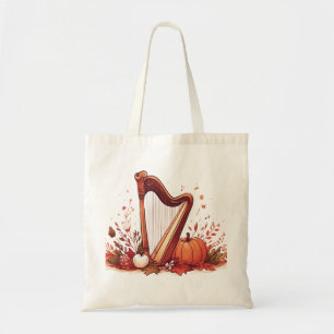 Herfst thema harp pompoen Canvas tas