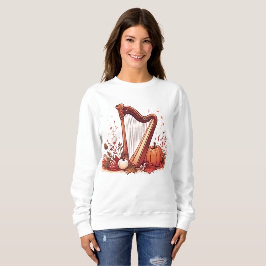 Herfst thema harp pompoen sweatshirt (Voorkant volledig)