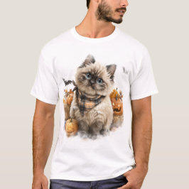  HERFST THEMA HIMALAYA KAT MET POMPOENEN T-SHIRT