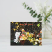 Herfst thema kat bladwijzer of feestdagenkaart (Staand voorkant)