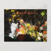 Herfst thema kat bladwijzer of feestdagenkaart (Voorkant)