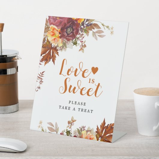 Herfst thema Liefde is Sweet Pedestal Sign Reclamebord Met Voetstuk (Insitu)