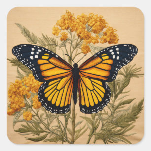 Herfst thema Monarchvlinder op Goldenrod Flowers Vierkante Sticker