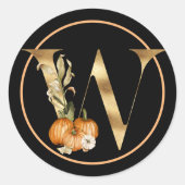 HERFST THEMA MONOGRAM W MET PUMPKIN RONDE STICKER (Voorkant)