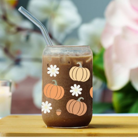 Herfst Thema Pompoen, Acorn, Daisy Pattern Can Gla Blikvorm Glas
