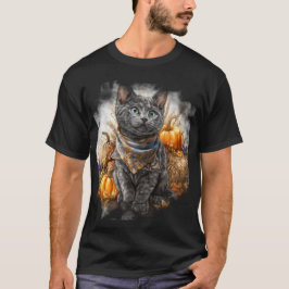  HERFST THEMA RUSSISCHE BLAUWE KAT T-SHIRT
