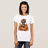 HERFST THEMA TECKEL HOND MET POMPOENEN T-SHIRT (Voorkant volledig)