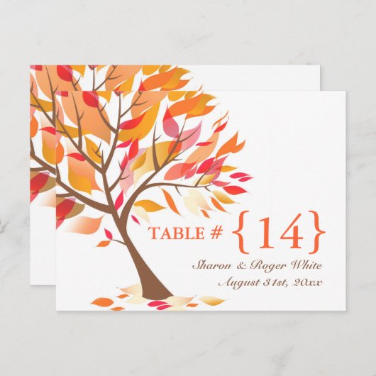 Herfst Thema Trouwtafel Aantal Zitplaatsen Kaarten (Voorkant / Achterkant)