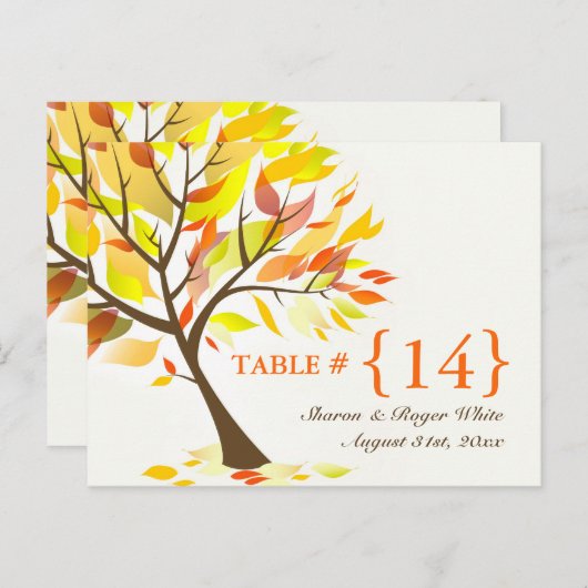 Herfst Thema Trouwtafel Aantal Zitplaatsen Kaarten (Voorkant / Achterkant)