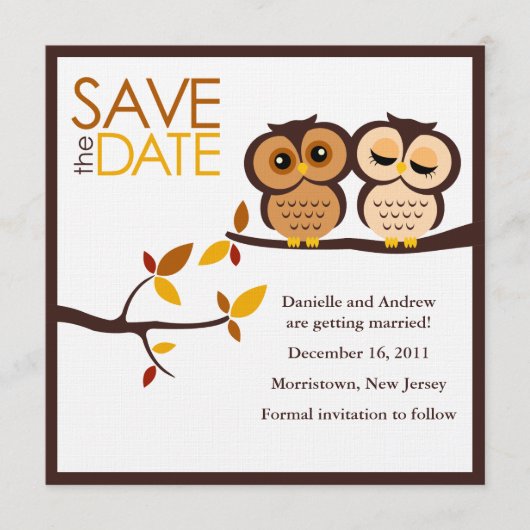 Herfst Thema Uilen Bruiloft Save The Date (Voorkant)