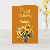 Herfst thema verjaardag zonnebloemen in vaas kaart (Gele Bloem)