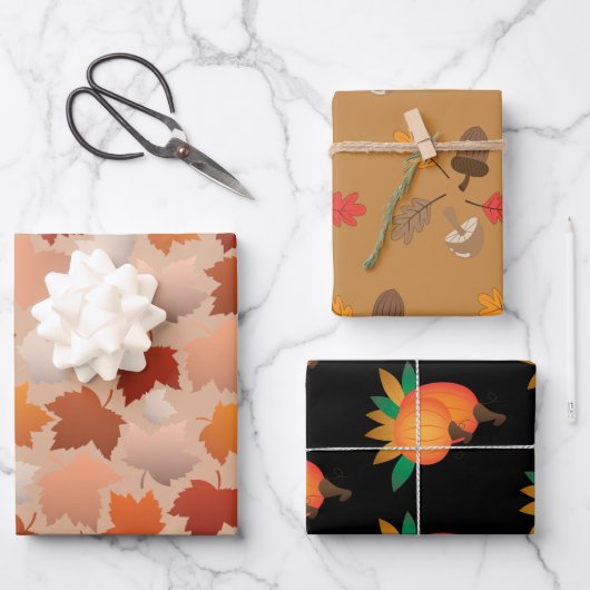 Herfst Thema Verpakking Papier — Reeks 3 vellen (Voorkant)