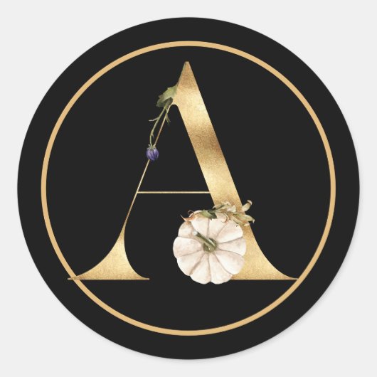 HERFST THEME GOLD MONOGRAM A MET PUMPKINS RONDE STICKER (Voorkant)