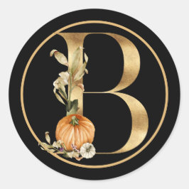 HERFST THEME GOLD MONOGRAM B MET PUMPKINS RONDE STICKER