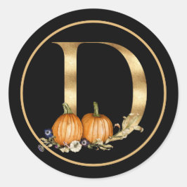 HERFST THEME GOLD MONOGRAM D MET PUMPKINS RONDE STICKER