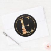 HERFST THEME GOLD MONOGRAM E MET PUMPKINS RONDE STICKER (Envelop)