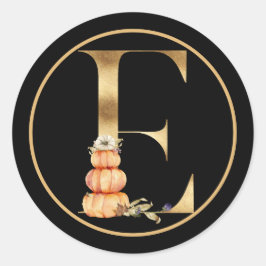 HERFST THEME GOLD MONOGRAM E MET PUMPKINS RONDE STICKER