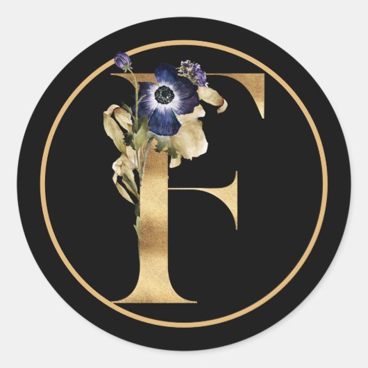 HERFST THEME GOLD MONOGRAM F MET PLATTELANDSREGELI RONDE STICKER (Voorkant)