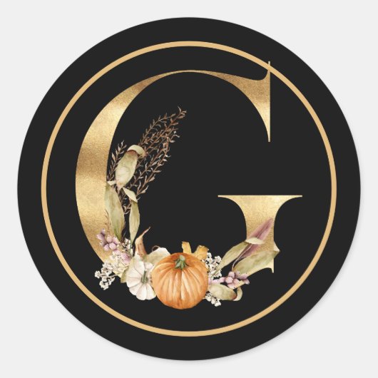 HERFST THEME GOLD MONOGRAM G MET PUMPKINS RONDE STICKER (Voorkant)