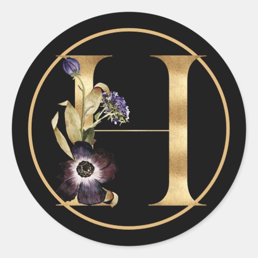 HERFST THEME GOLD MONOGRAM H MET PLATTELANDSREGELI RONDE STICKER (Voorkant)