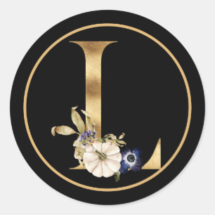 HERFST THEME GOLD MONOGRAM L MET PUMPKINS RONDE STICKER
