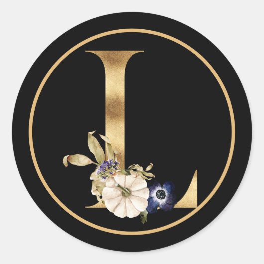 HERFST THEME GOLD MONOGRAM L MET PUMPKINS RONDE STICKER (Voorkant)