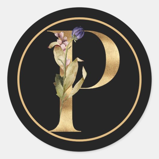 HERFST THEME GOLD MONOGRAM P MET PLATTELANDSREGELI RONDE STICKER (Voorkant)