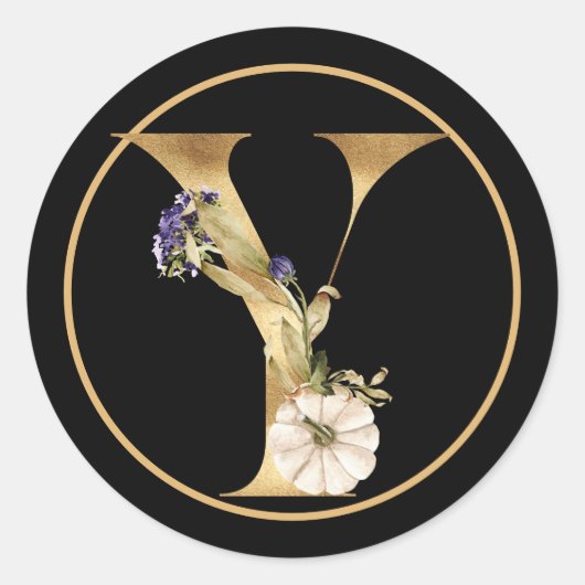 HERFST THEME MONOGRAM Y MET WITTE PUMPKIN RONDE STICKER (Voorkant)