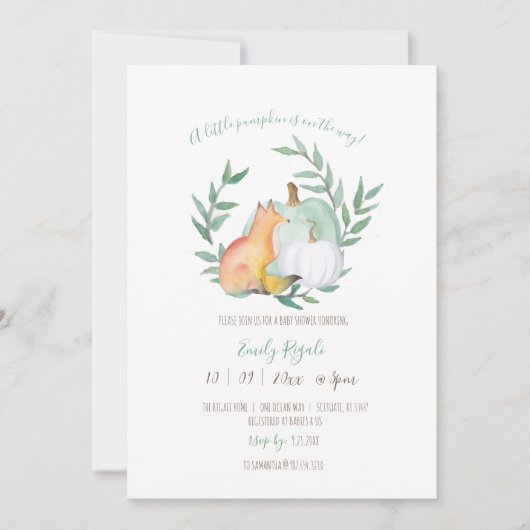 Herfst Thmed Fox en Pumpkin Baby shower Kaart (Voorkant)