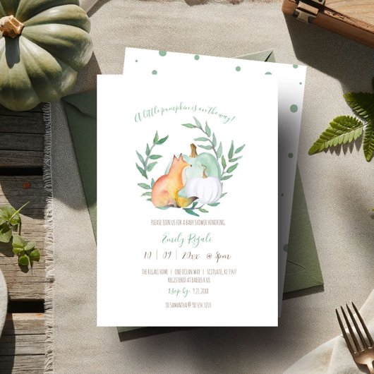 Herfst Thmed Fox en Pumpkin Baby shower Kaart