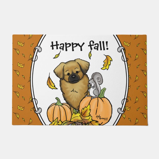 Herfst Tibetan Spaniel (bruin) Dog Pumpkins Cute Deurmat (Voorkant)