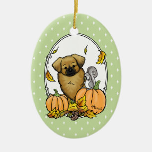 Herfst Tibetan Spaniel (bruin) Dog Pumpkins Cute Keramisch Ornament
