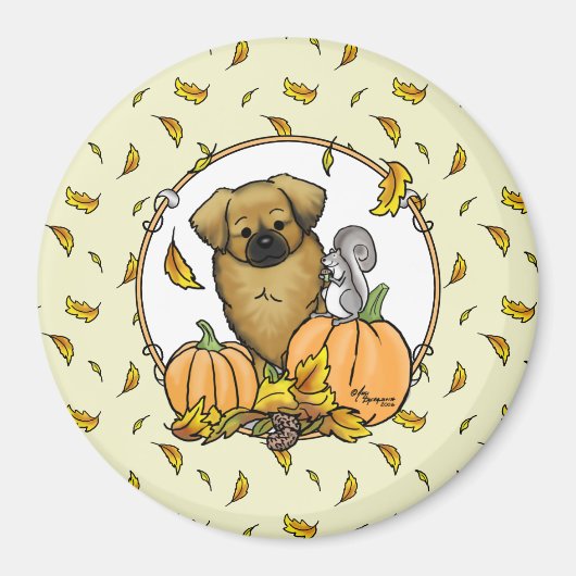 Herfst Tibetan Spaniel (bruin) Dog Pumpkins Cute Magneet (Voorkant)