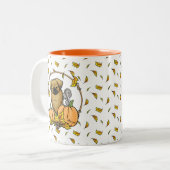 Herfst Tibetan Spaniel (bruin) Dog Pumpkins Cute Tweekleurige Koffiemok (Voorkant links)