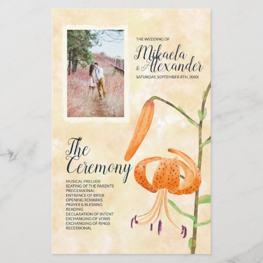 Herfst tijger lelies bruiloft ceremonie programma (Voorkant)