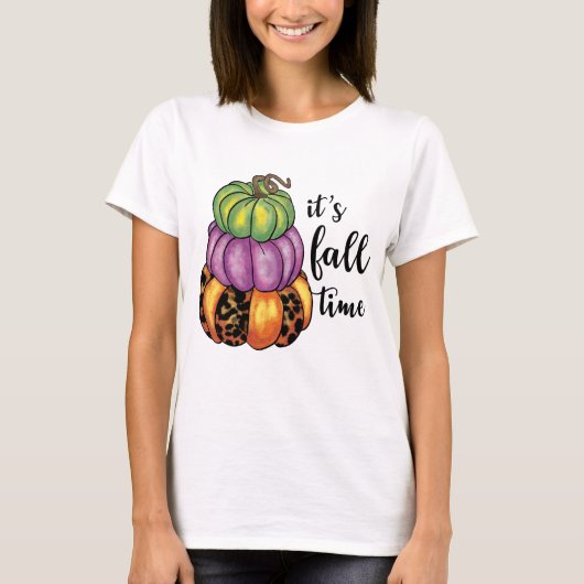 Herfst Time Quote Kleurrijke Pompoenen Crafty T-shirt (Voorkant)