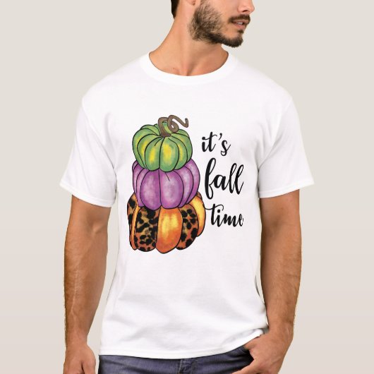Herfst Time Quote Kleurrijke Pompoenen Crafty T-shirt (Voorkant)
