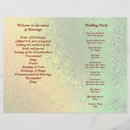 Herfst tinten van groen en geel bruiloft programma (Achterkant)